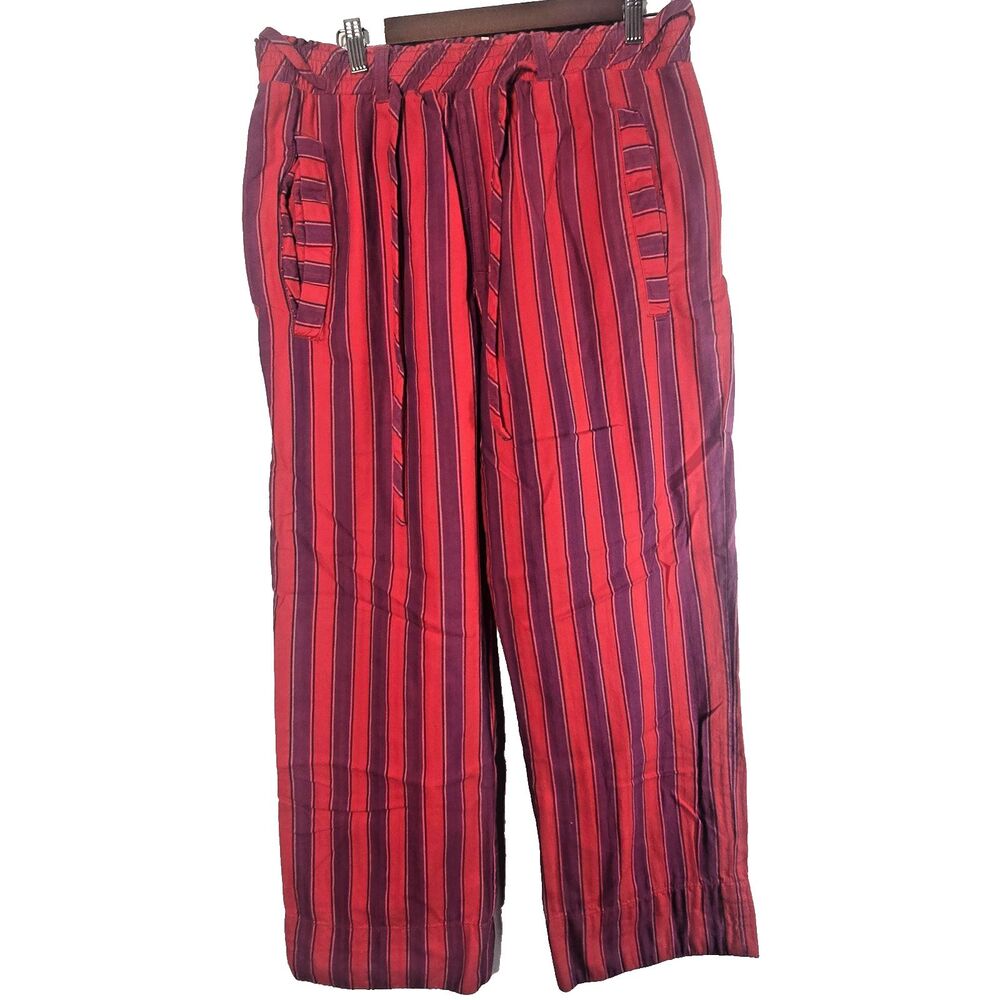Free People Marielle L Pull On Pants Stripes Red Purple Cotton Relaxed Trousers